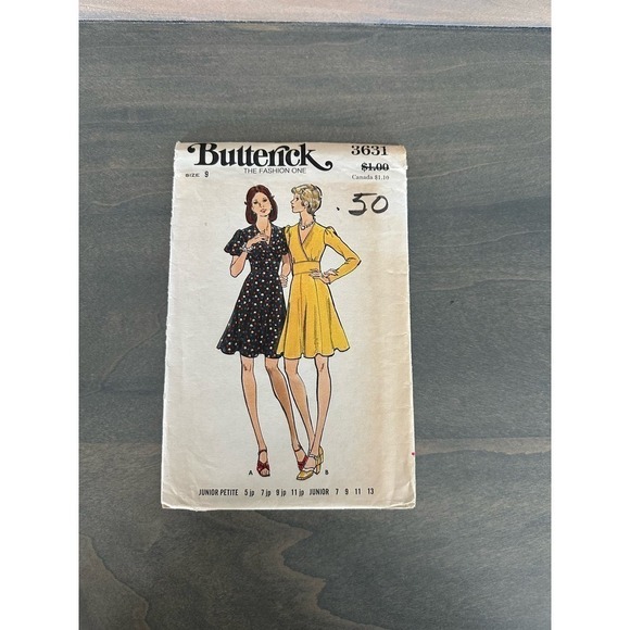 Butterick Vintage Uncut Junior Petite and Junior Dress Size 9 Pattern No 3631 - Picture 1 of 7